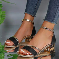 Heeled Sandals Women – Ankle Strap Block Heel Glitter Sandals
