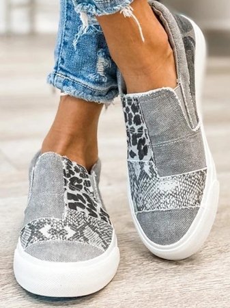 Slip-On Sneakers Dame – Leopard Dyreprint Canvas Sko med Plateau