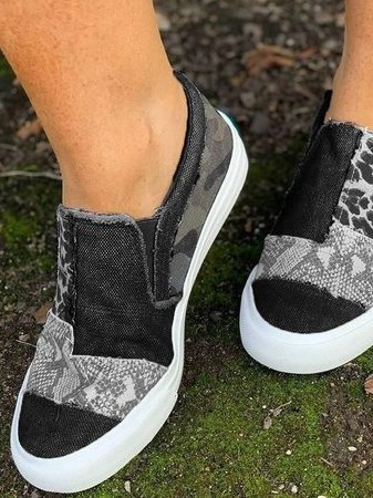 Slip-On Sneakers Dame – Leopard Dyreprint Canvas Sko med Plateau