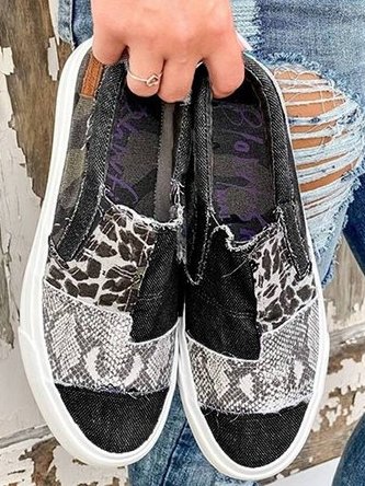 Slip-On Sneakers Dame – Leopard Dyreprint Canvas Sko med Plateau