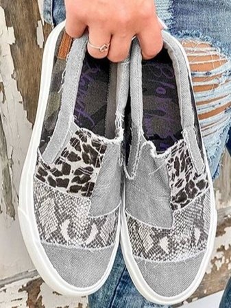 Slip-On Sneakers Dame – Leopard Dyreprint Canvas Sko med Plateau