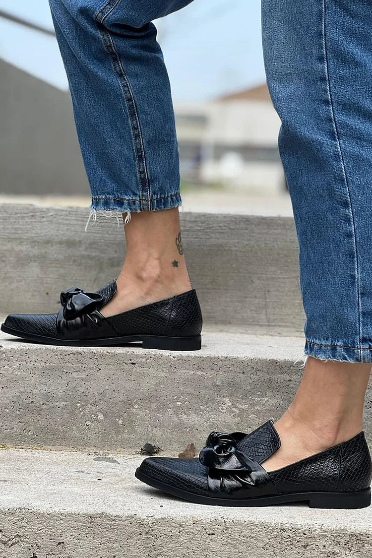 Loafers Dame – Sløjfe Loafers med Spids Tå i Slangeprint