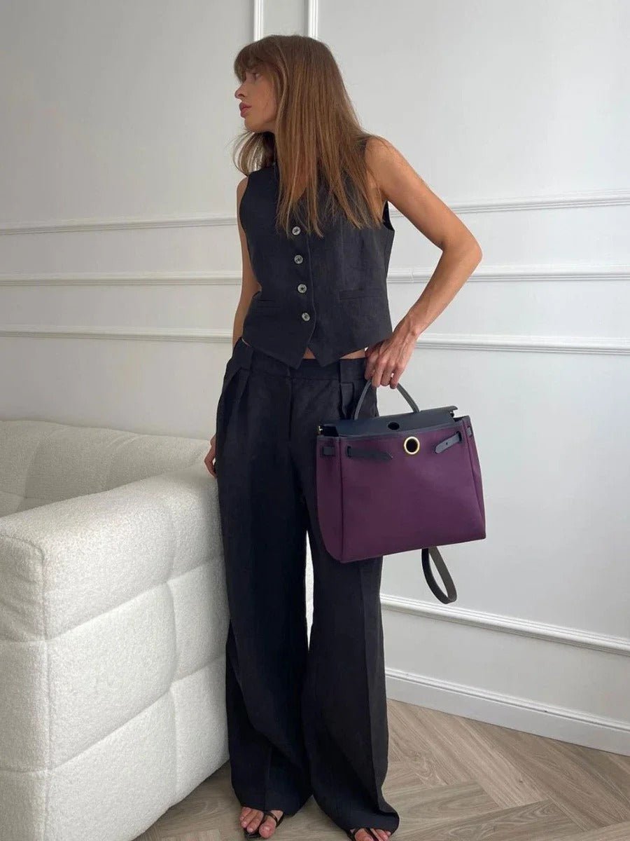 Linen Set Women 2-Piece – Sleeveless Vest & Wide Pants