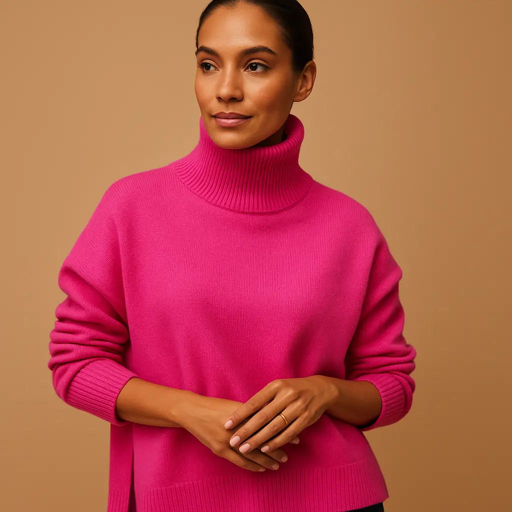Oversize Dame Striktrøje med Rullekrave i Blødt Strikmateriale | Komfortabel og Stilfuld Hverdagslook 4