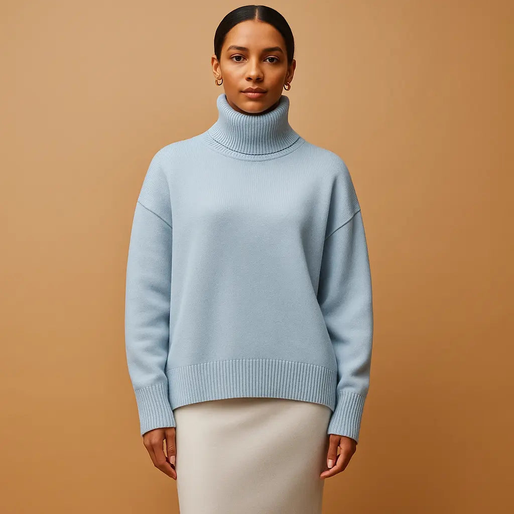 Oversize Dame Striktrøje med Rullekrave i Blødt Strikmateriale | Komfortabel og Stilfuld Hverdagslook 2