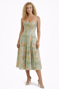 Poppy Floral Midi Sundress with Corset Bodice and Side Slit