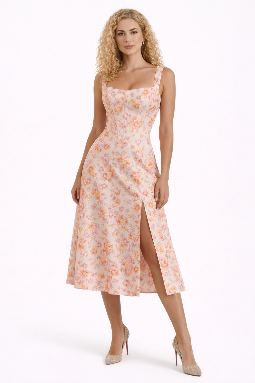 Elegant Sommerkjole med Blomsterprint og Corset Liv for Bryllups Gæster 2