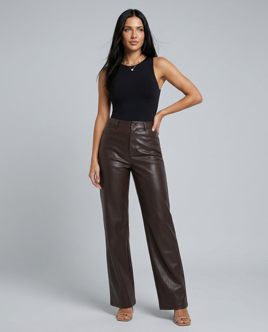 Faux Leather Trousers Women – High Waist Straight Leg Trousers