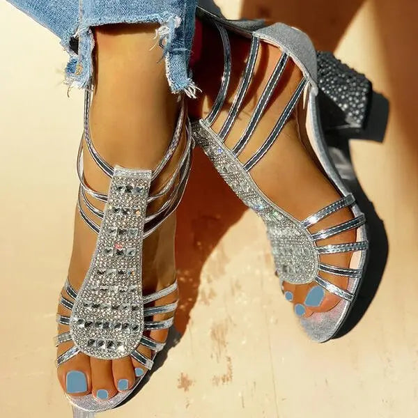Elegant Gladiator Sandaler Dame med Blok Hæl & Rhinsten Detaljer til Festlige Anledninger 6