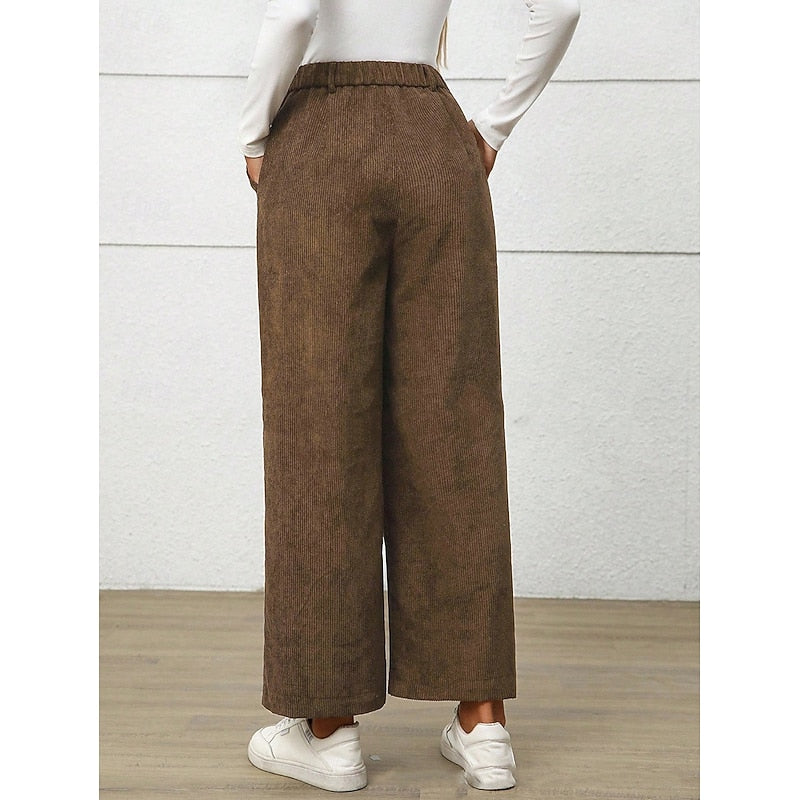 Corduroy Trousers Women – High Waist Wide Leg Trousers with Patch Pockets