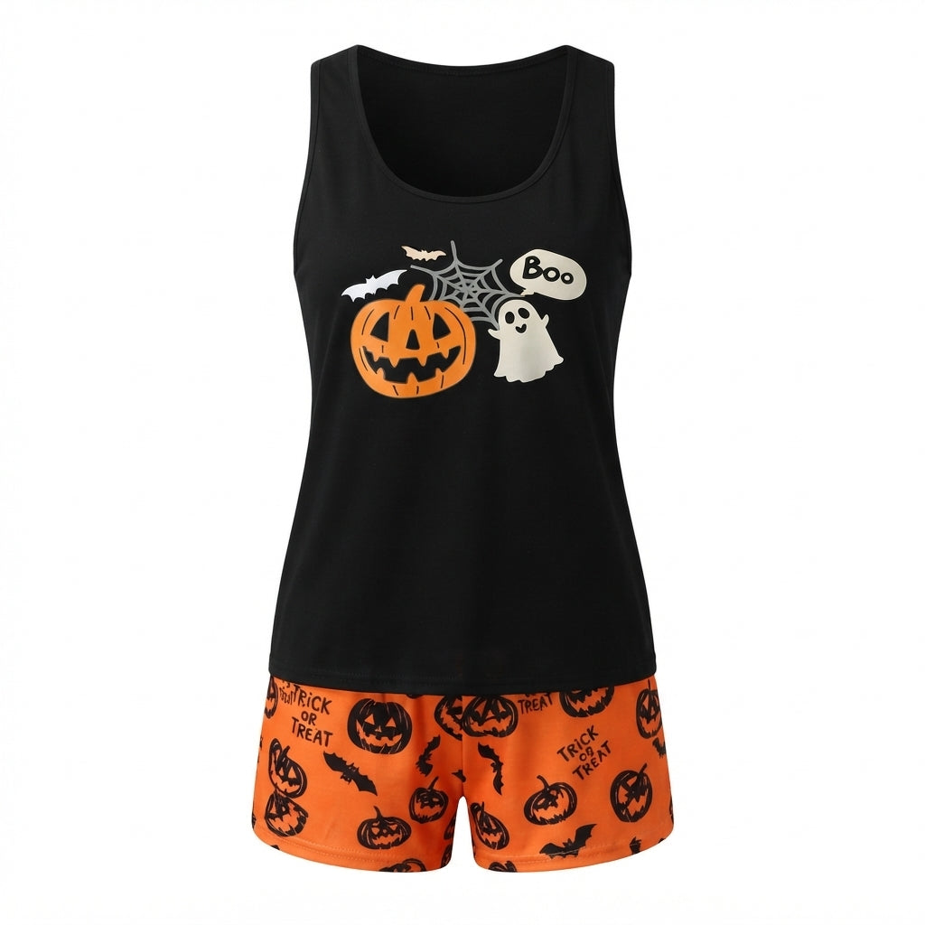 Halloween Pyjamas Dame Sæt – Græskar & Kranie Nattøj med Shorts