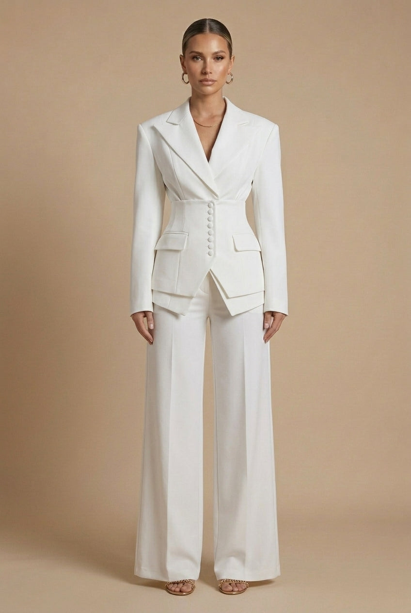 Vera | Skræddersyet Jakkesæt Dame med Peaked Lapel & Vide Bukser | Elegant Look til Kontor og Aften Events 8