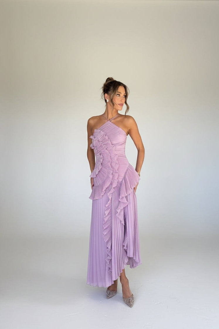 Isadora Lilla Lang Festkjole Dame – Flæser i Chiffon