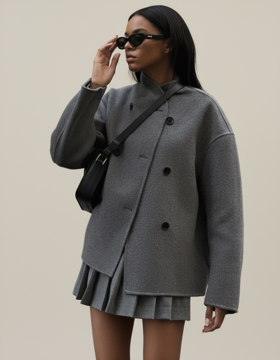 Edda | Lang Frakke Dame med Asymmetrisk Knaplukning | Elegant Design til Efterår og Vinter 2