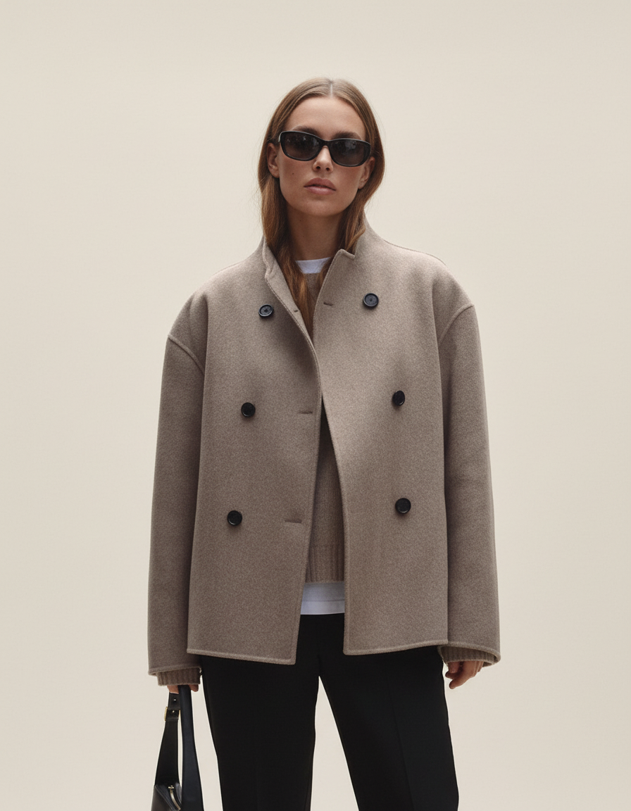Edda | Lang Frakke Dame med Asymmetrisk Knaplukning | Elegant Design til Efterår og Vinter 3