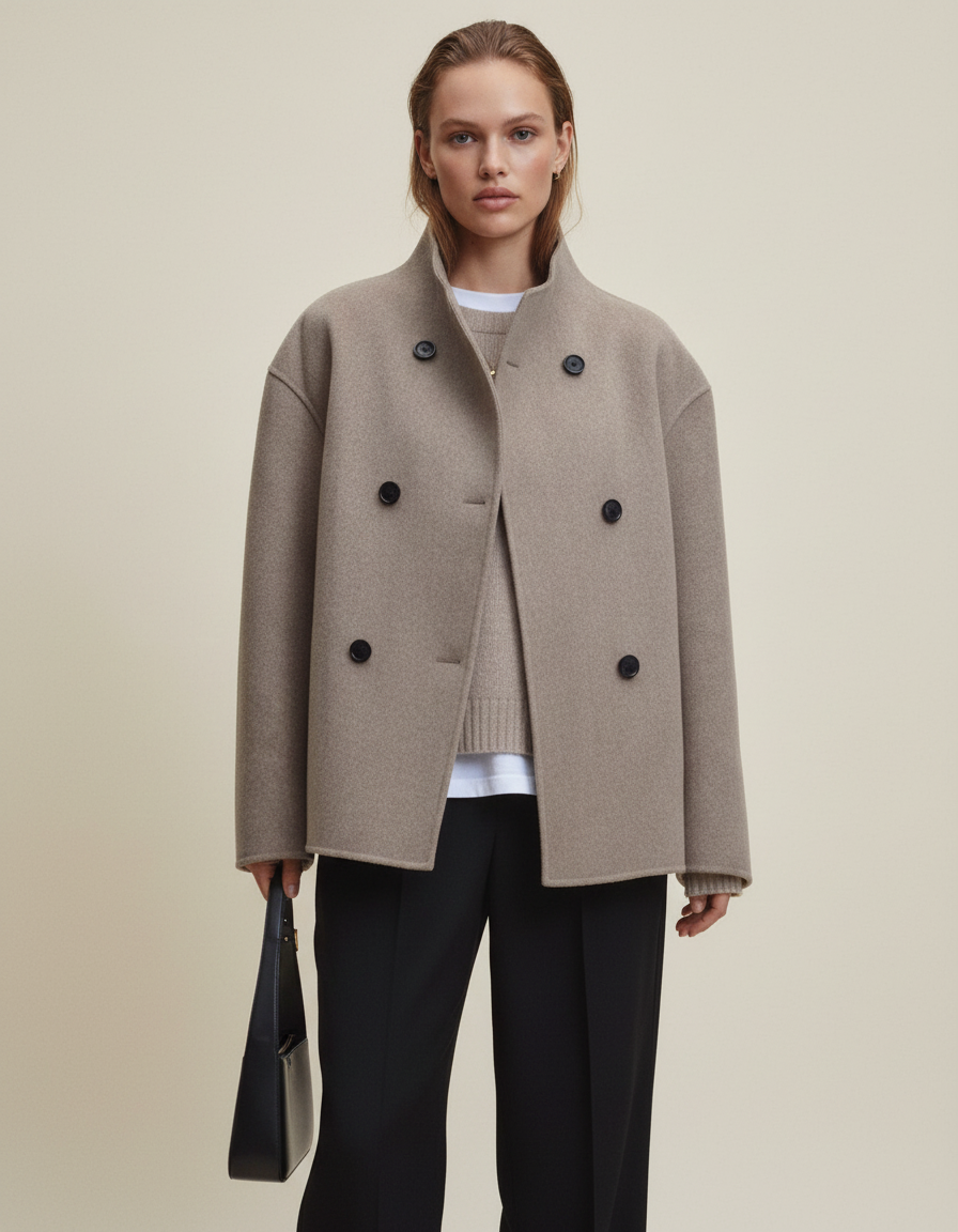 Edda | Lang Frakke Dame med Asymmetrisk Knaplukning | Elegant Design til Efterår og Vinter 4