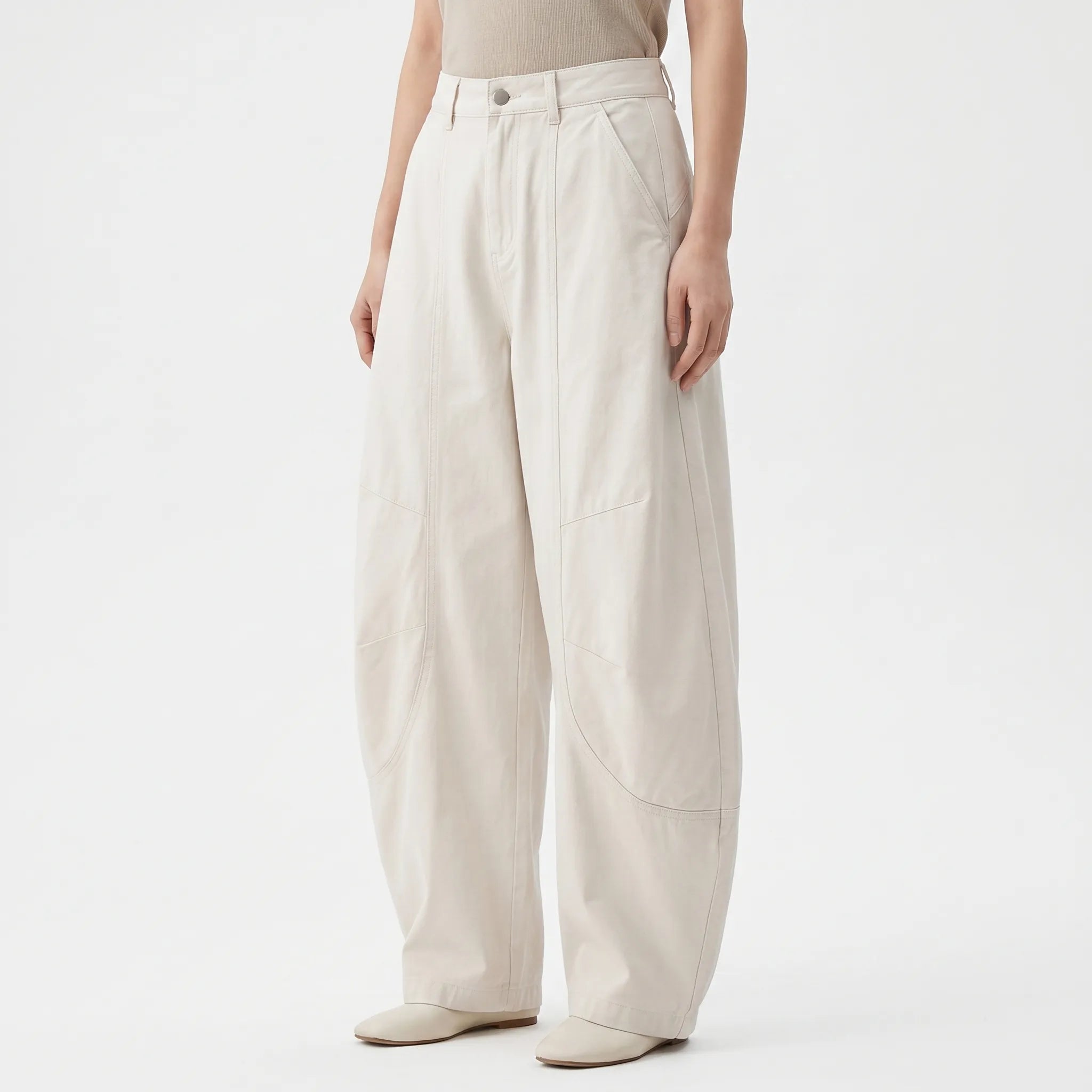 Barrel Jeans Dame Baggy – Buede Sømme, Vide Ben Højtaljet