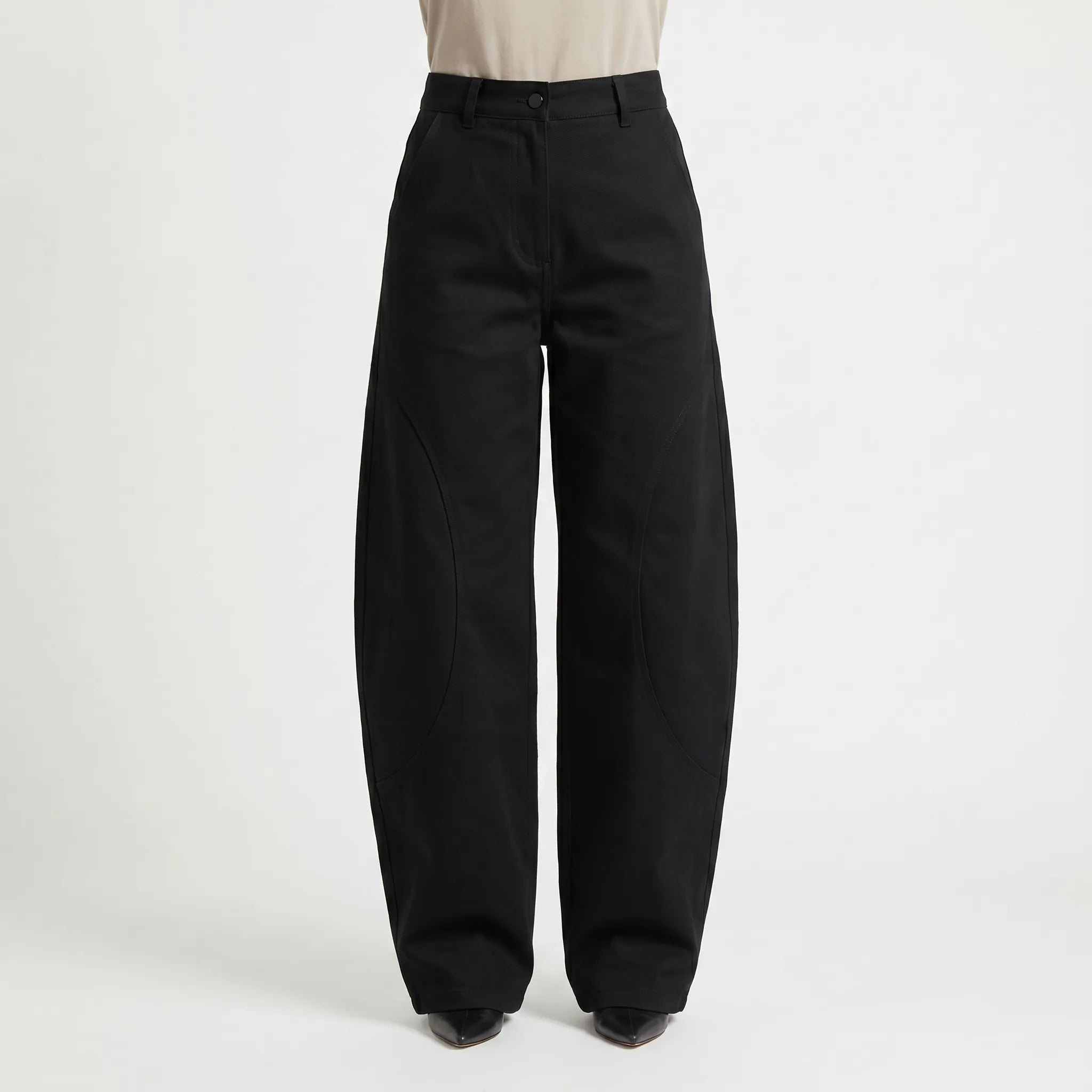 Barrel Jeans Dame Baggy – Buede Sømme, Vide Ben Højtaljet