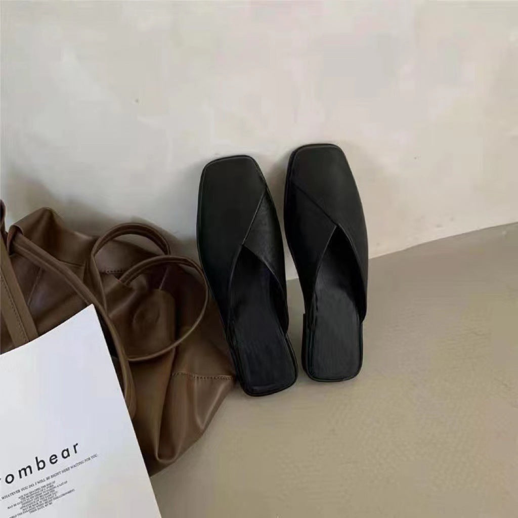 Square Toe Mules Women – Flat Crossover Strap Slip-On