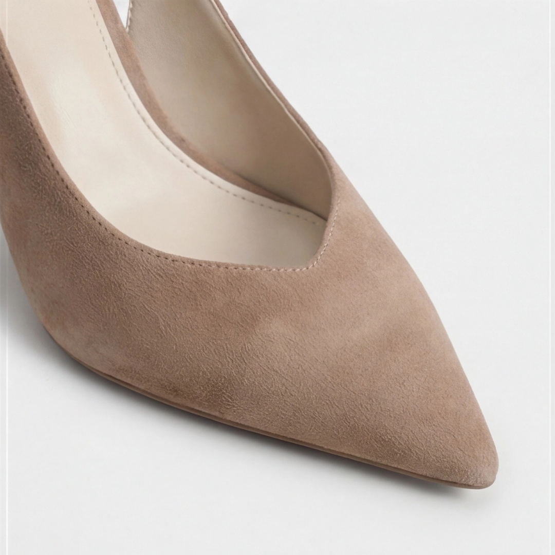 Slingback Pumps Dame – Taupe Ruskind Pumps med Spids Tå