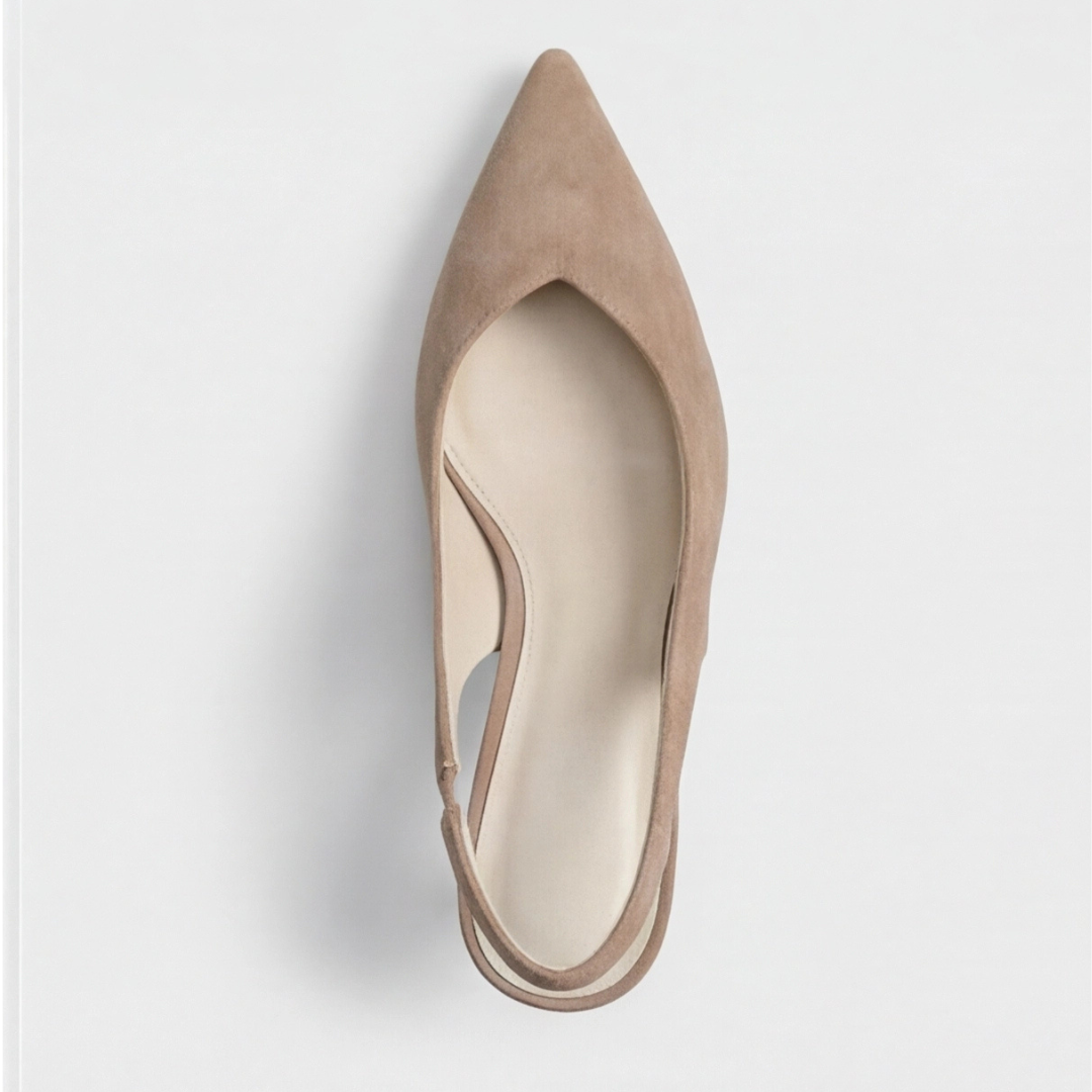 Slingback Pumps Dame – Taupe Ruskind Pumps med Spids Tå