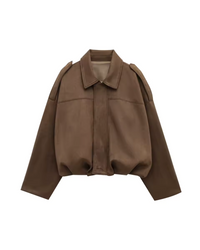 Frida Suede-look Jacket Women – Boxy 70's Style with Open Front