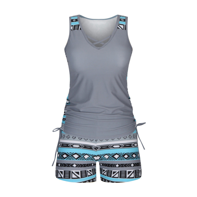 Tankini Sæt Dame 2-Delt – Kryds-Hals Strandbadetøj med Shorts