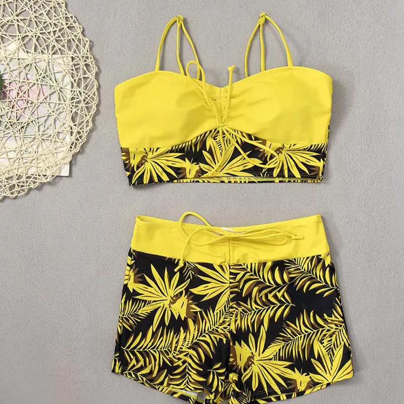 Tankini Sæt Dame 2-Delt – Bindebånd Strandbadetøj med Tropeprint