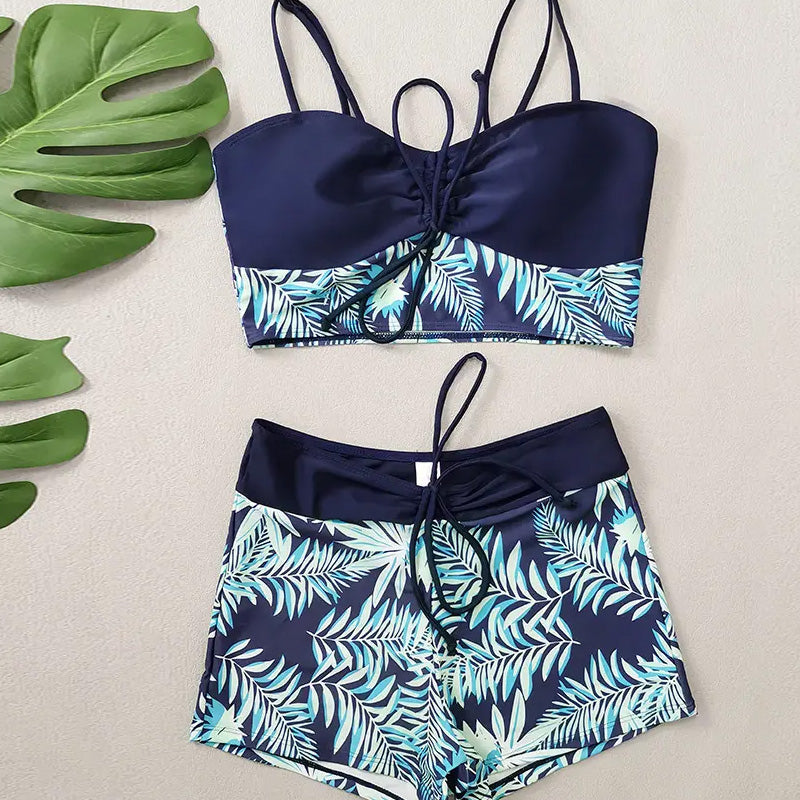Tankini Sæt Dame 2-Delt – Bindebånd Strandbadetøj med Tropeprint