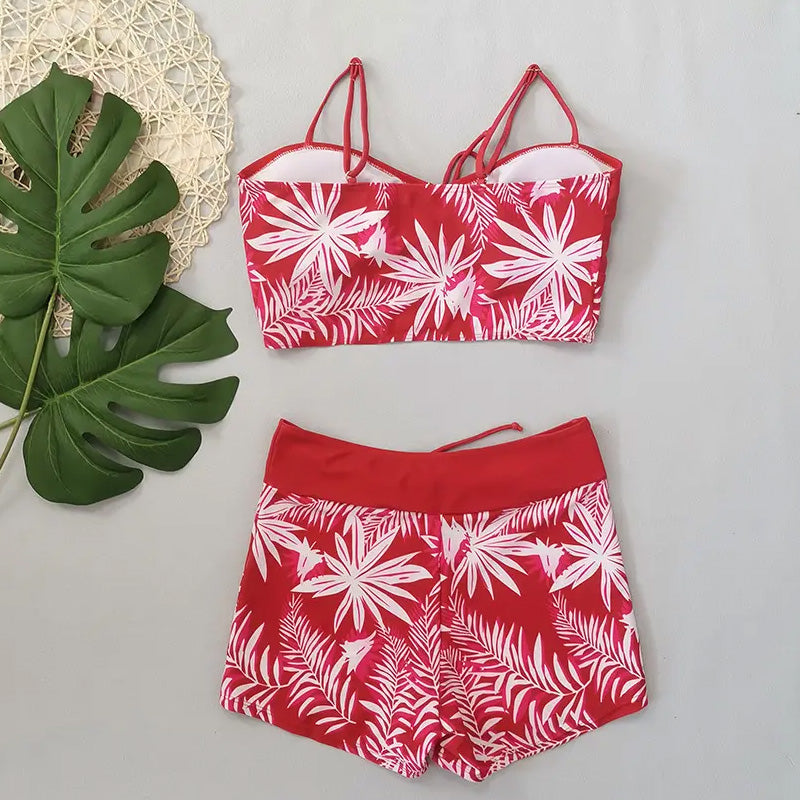 Tankini Sæt Dame 2-Delt – Bindebånd Strandbadetøj med Tropeprint