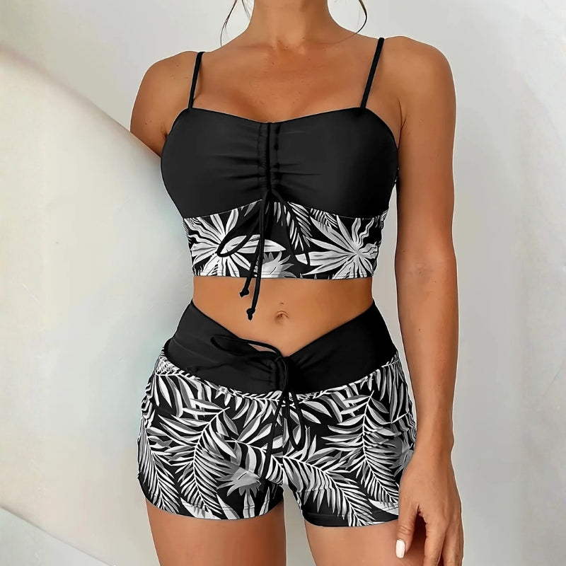 Tankini Sæt Dame 2-Delt – Bindebånd Strandbadetøj med Tropeprint