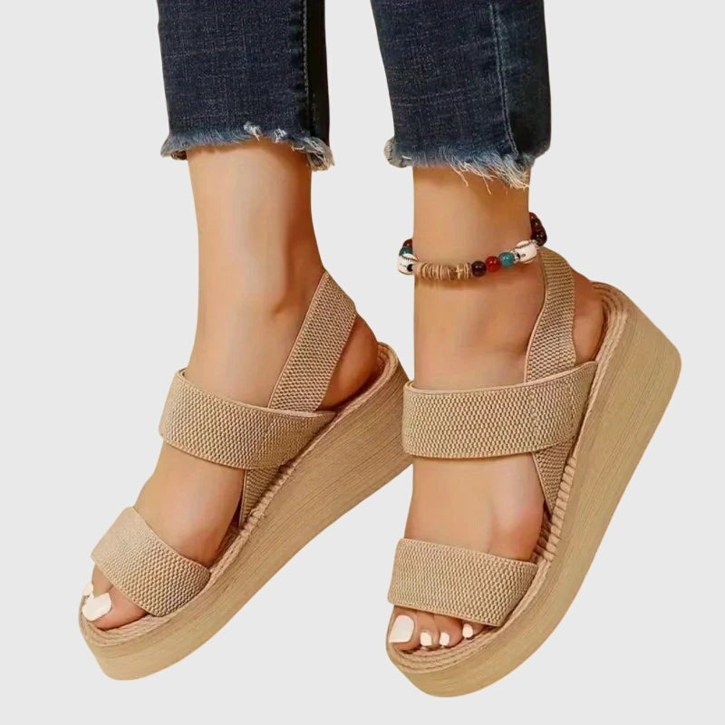 Women's Wedge Platform Sandals – Open Toe, Rope Trim