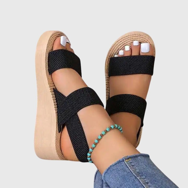 Women's Wedge Platform Sandals – Open Toe, Rope Trim