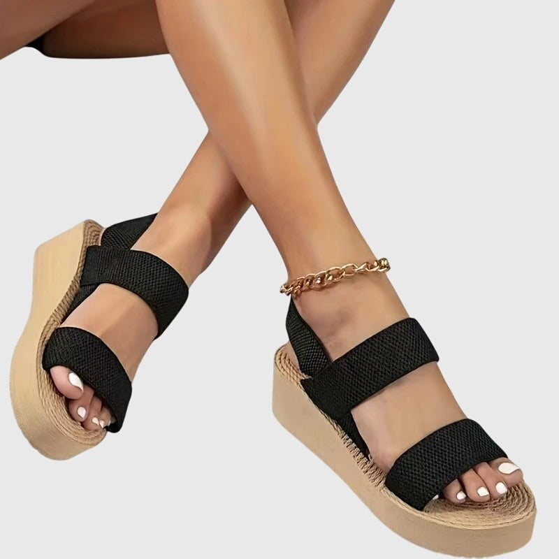 Women's Wedge Platform Sandals – Open Toe, Rope Trim