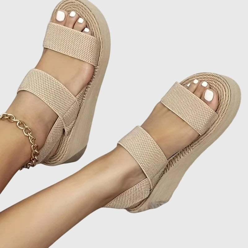 Women's Wedge Platform Sandals – Open Toe, Rope Trim