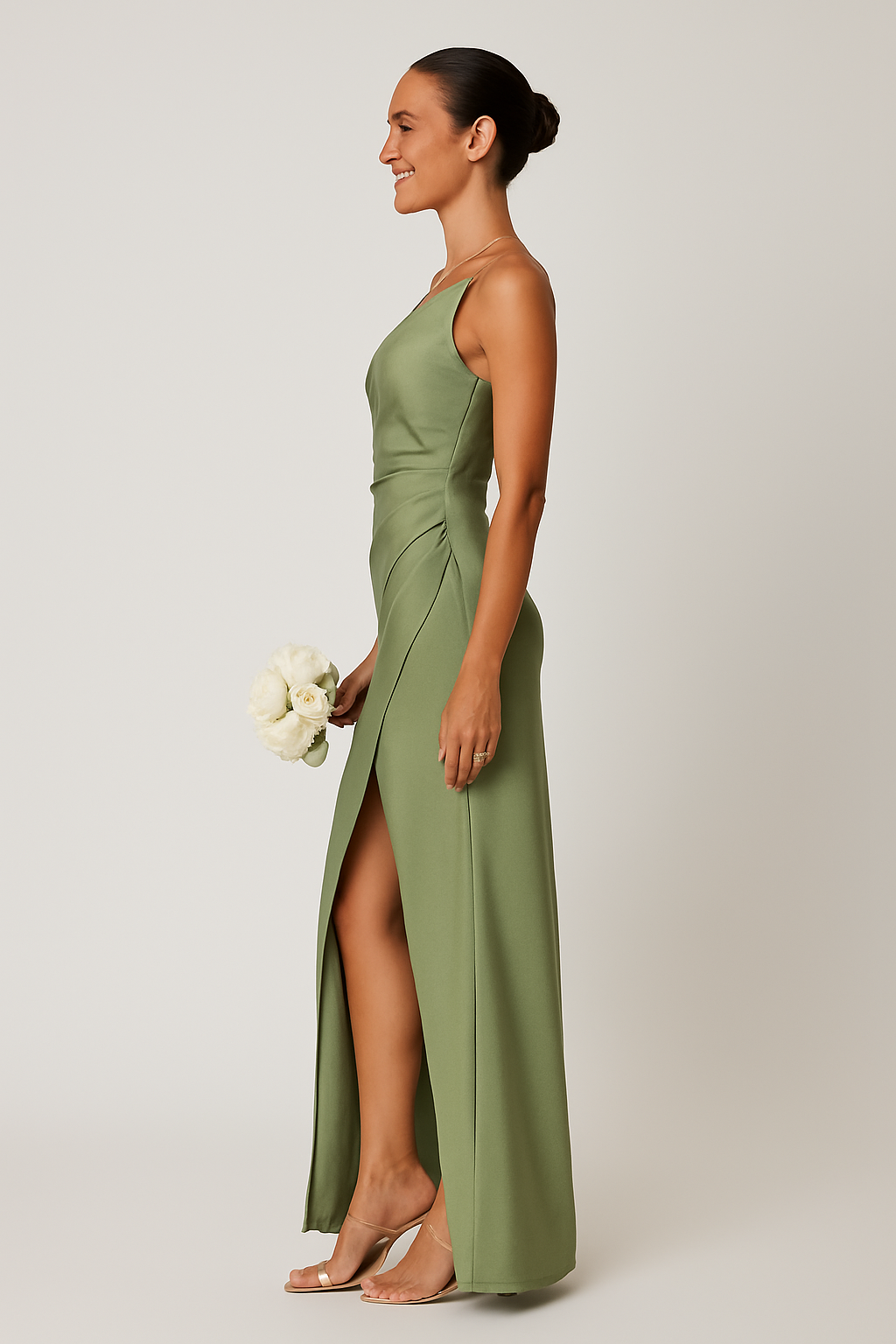 Hedda Grøn | Maxi Kjole med One Shoulder Design & Høj Slids | Sensuel Galla Kjole til Bryllup og Festlige Aftenevents 2