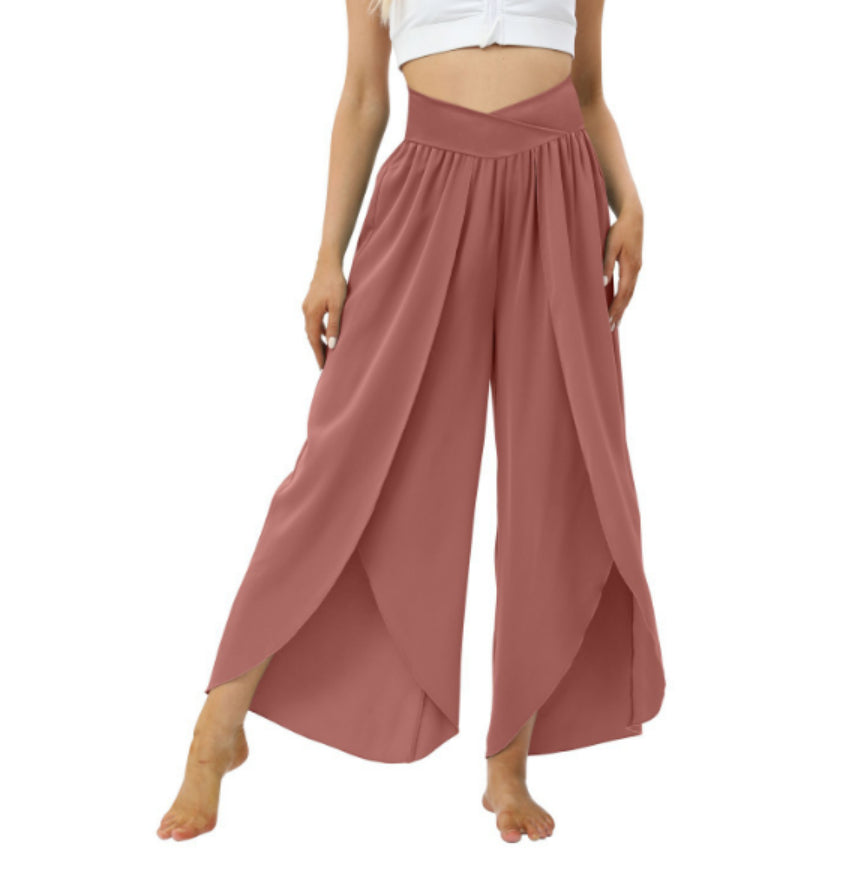 Wide Leg Pants Women High Waist – Split Hem Flowing Pants for Summer