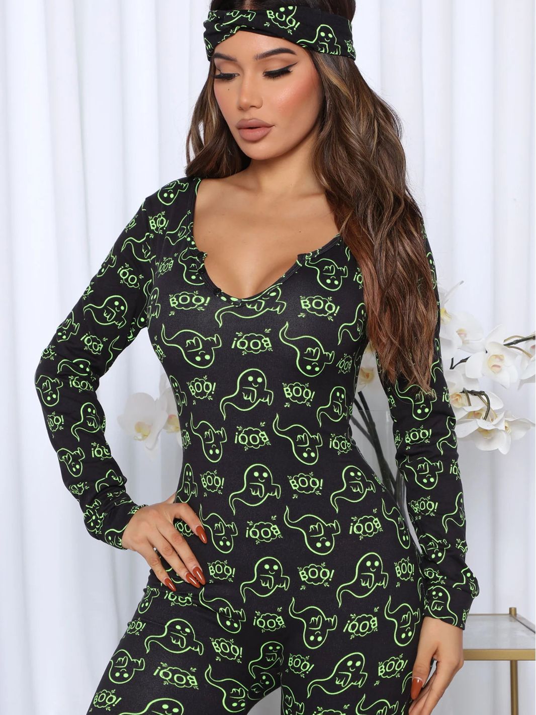 Halloween Jumpsuit Dame – Langærmet Onesie med Print