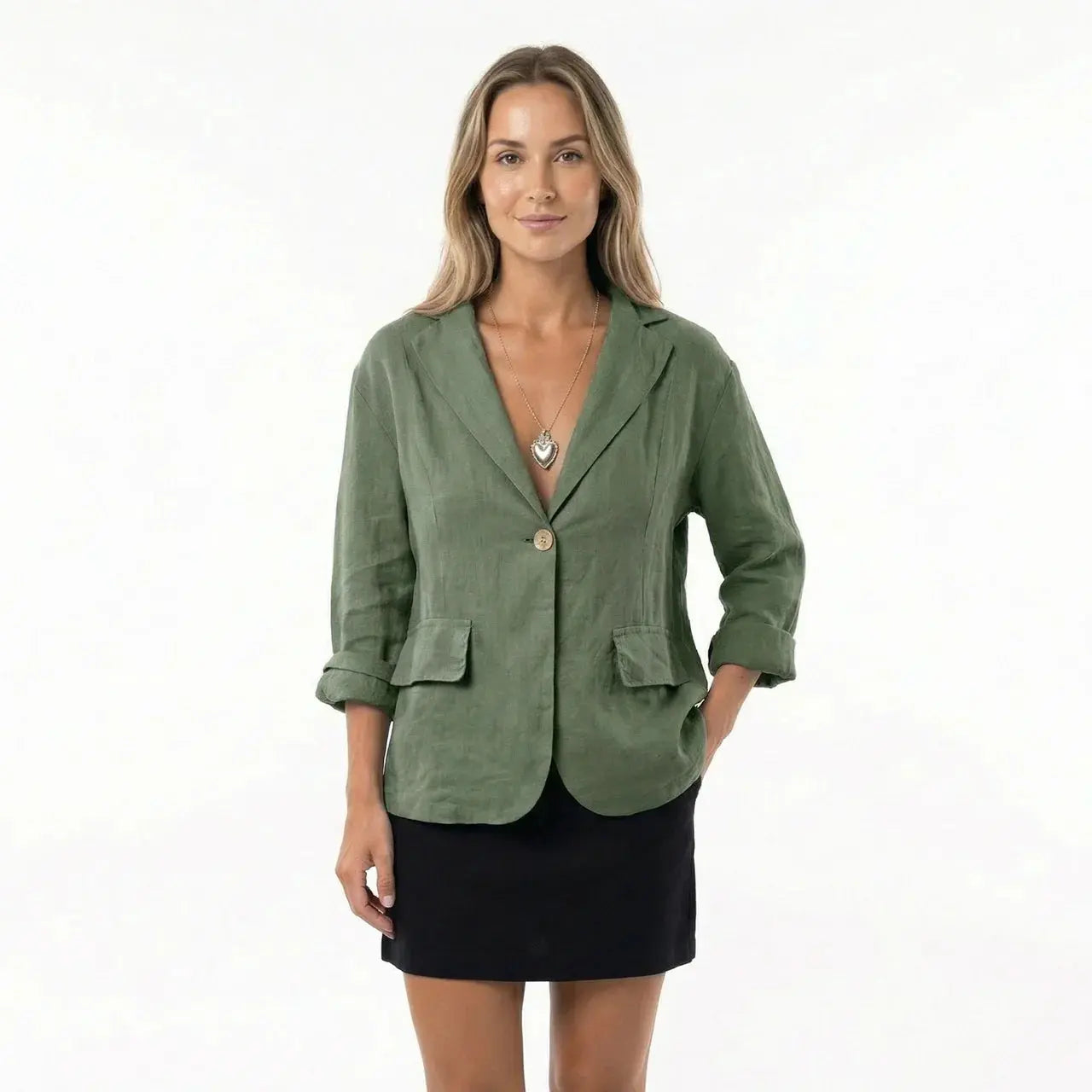 Nanna Sommer Bomuld-Hør Blazer Dame – Relaxed Fit med Enkeltknap  Panorla