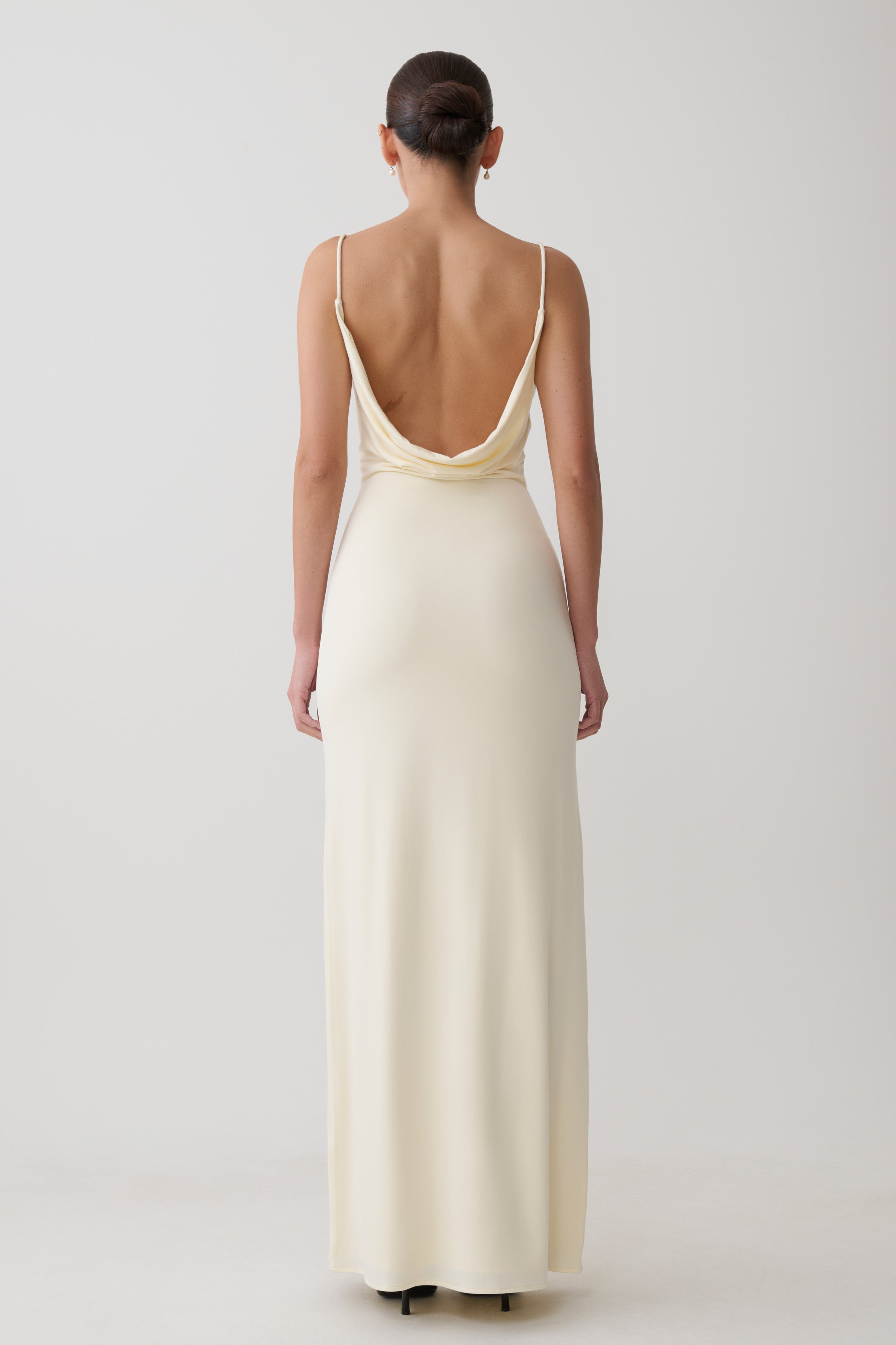 Women's Satin Slip Maxi Dress – Cowl Neck Bias Cut, Cream