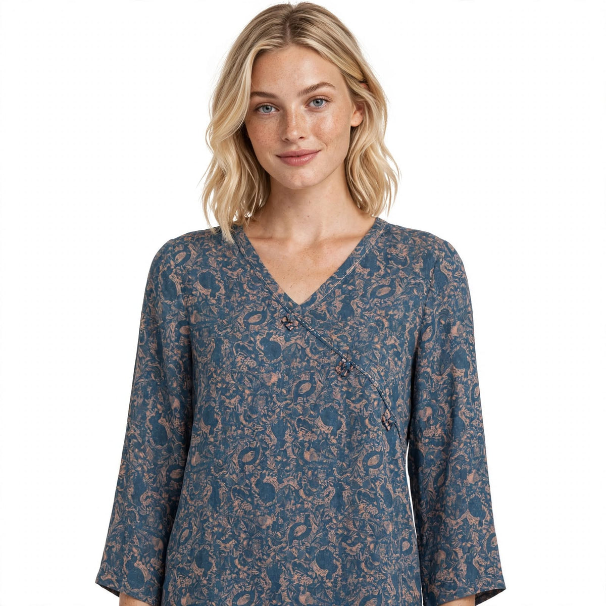 Paisley Bluse Dame – V-Hals Langærmet Hverdagsbluse