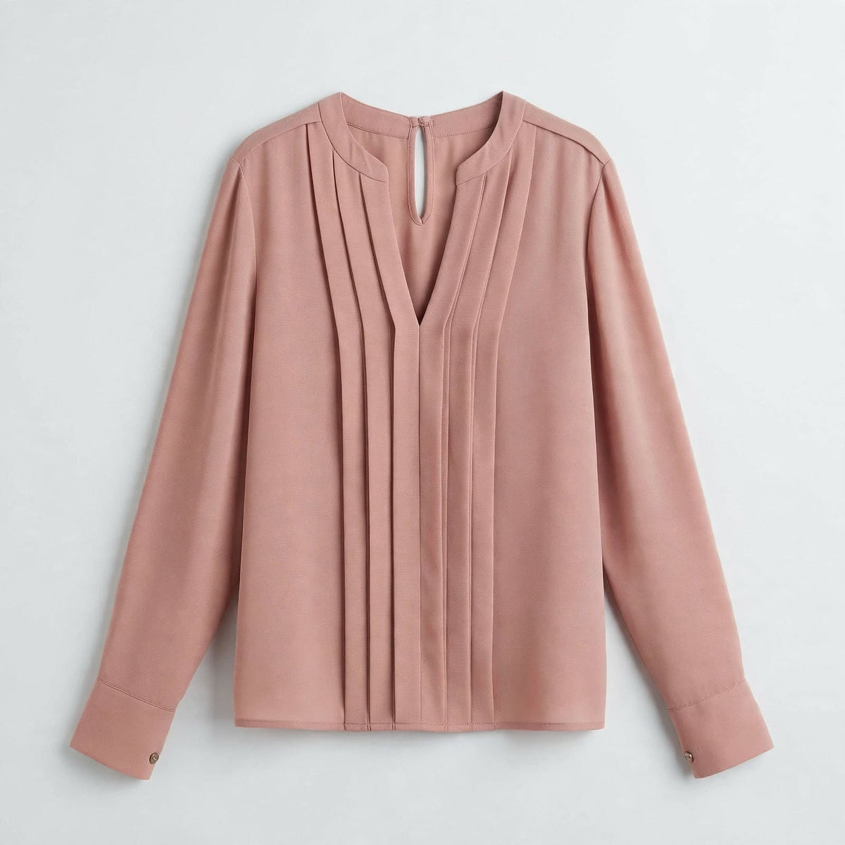 Plissébluse Dame – V-Hals Langærmet Kontorbluse