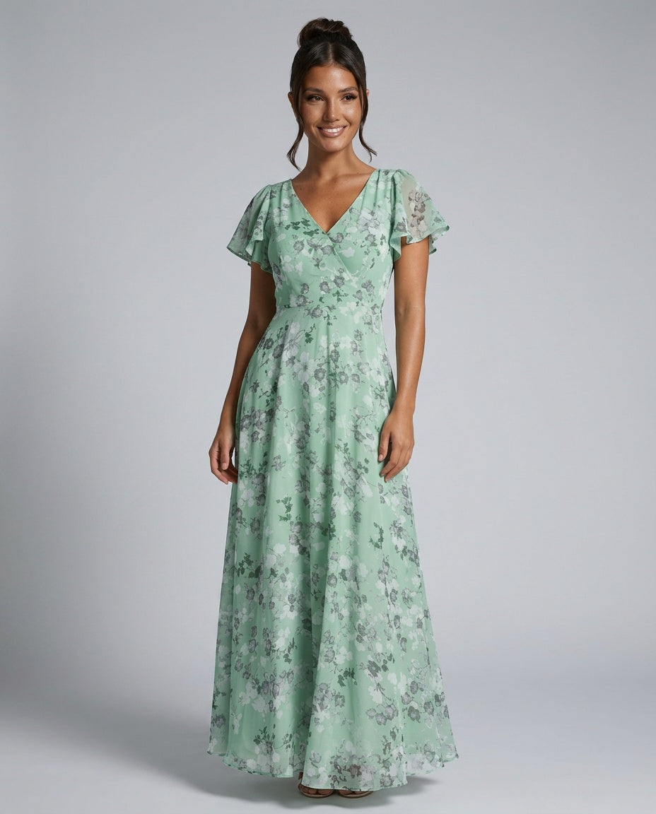 Floral Maxi Dress Women – Butterfly Sleeve A-Line Dress