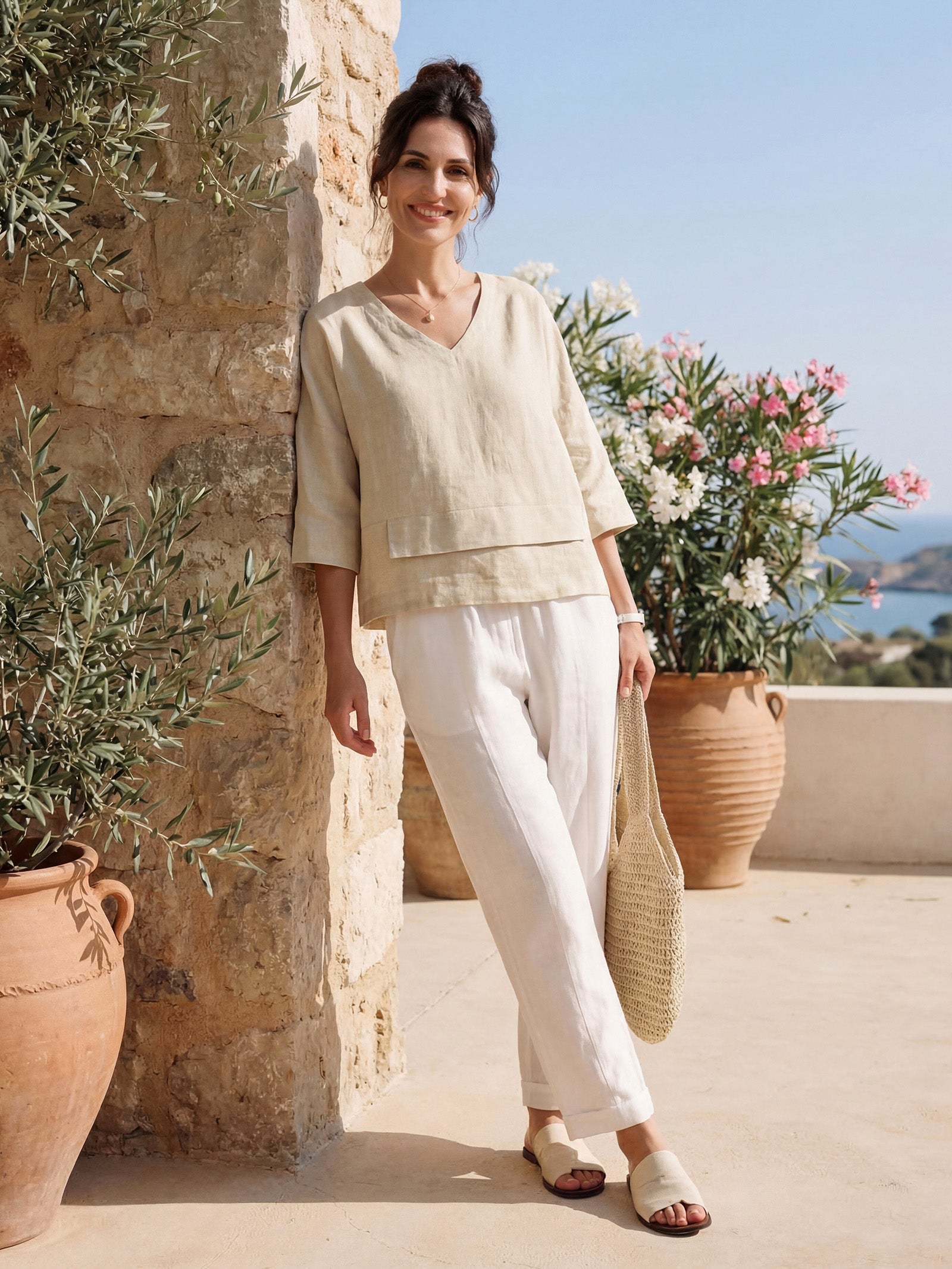 Viola Hørtop Dame – Drop Shoulder med Asymmetrisk Lag-kant