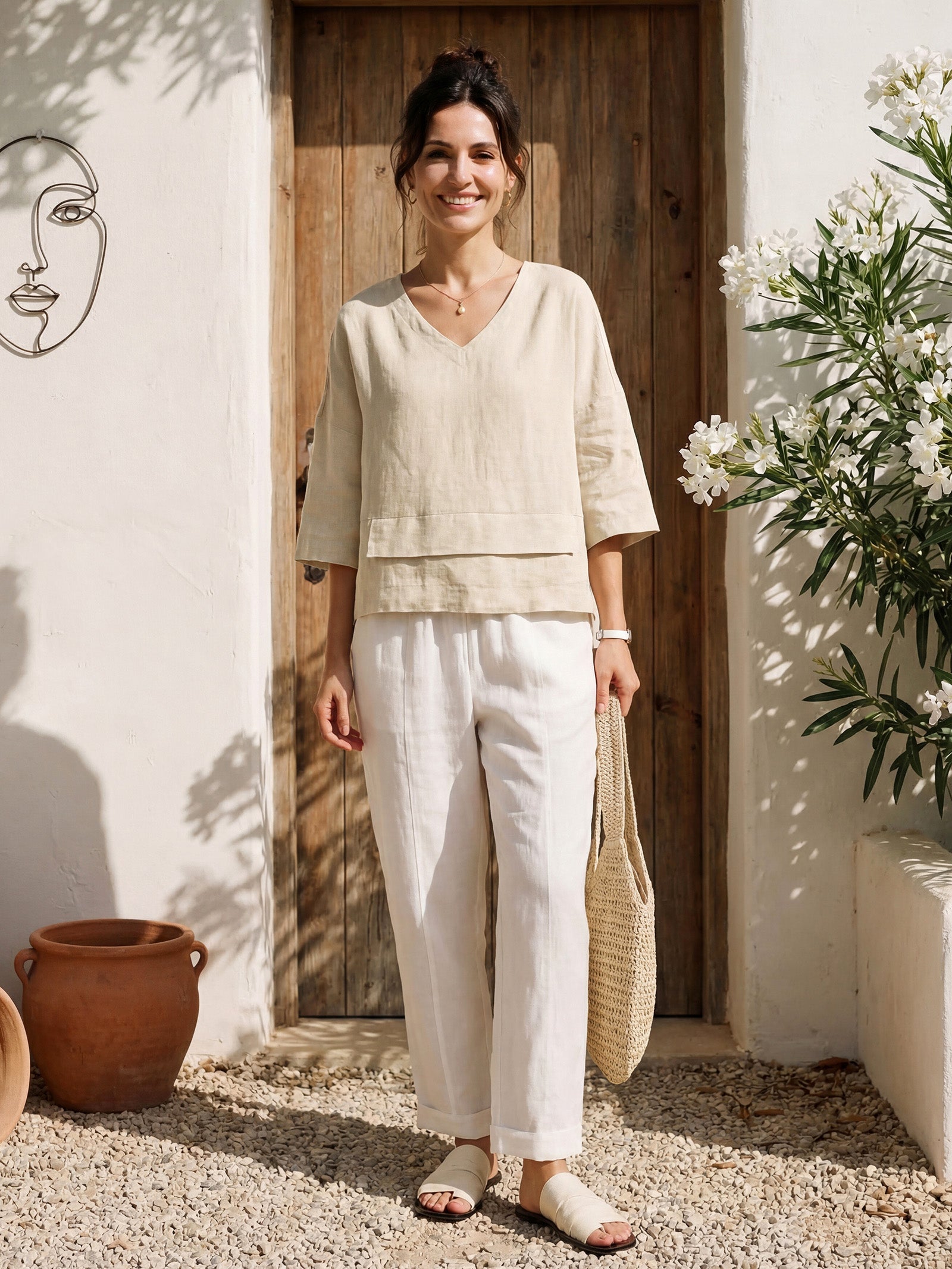Viola Hørtop Dame – Drop Shoulder med Asymmetrisk Lag-kant