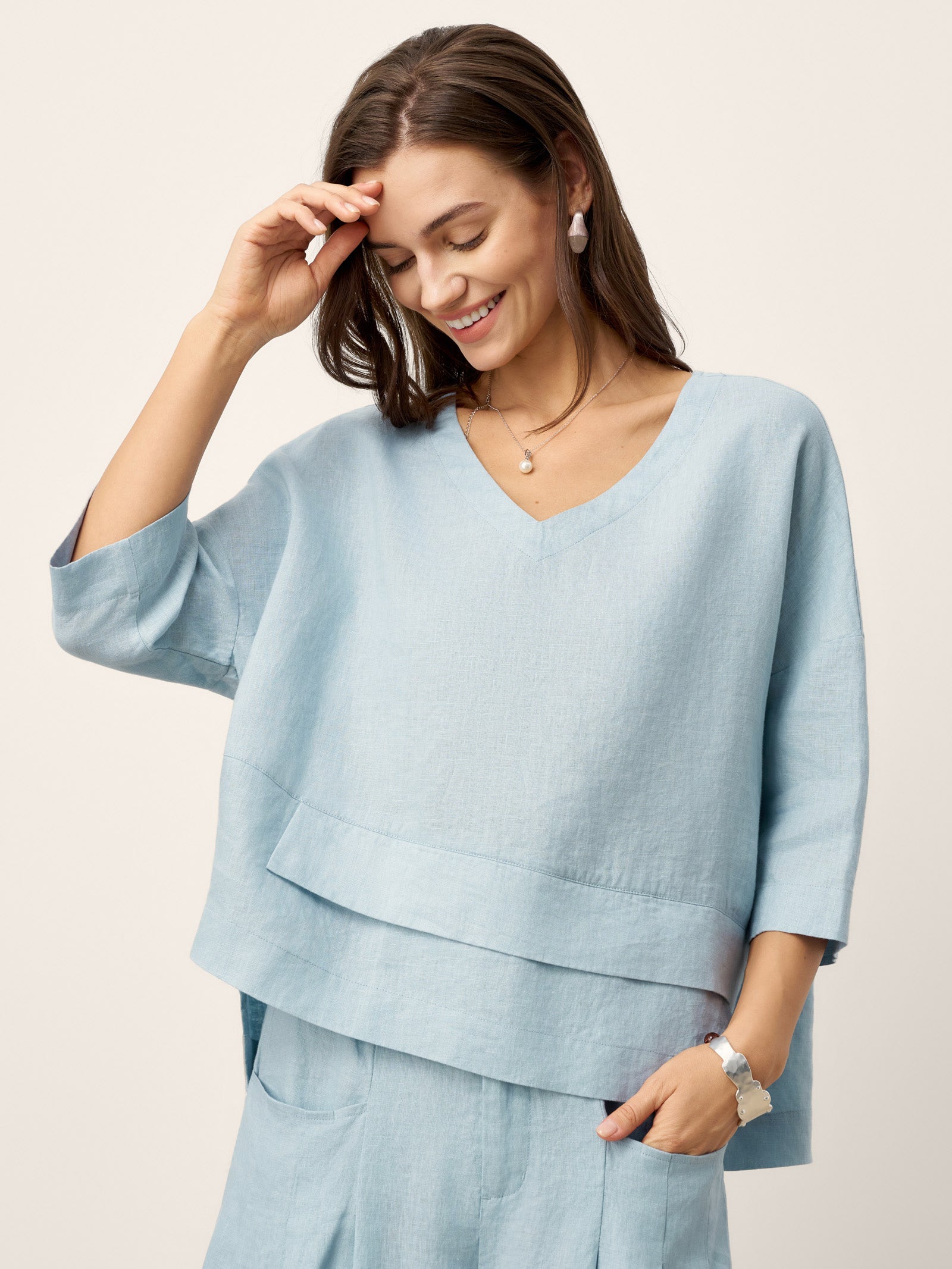 Viola Hørtop Dame – Drop Shoulder med Asymmetrisk Lag-kant