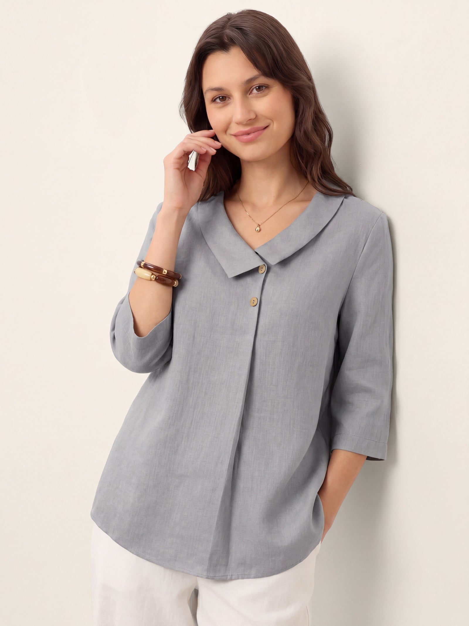 Ottilie Hørtop Dame – Asymmetrisk Krave i 100% Hør