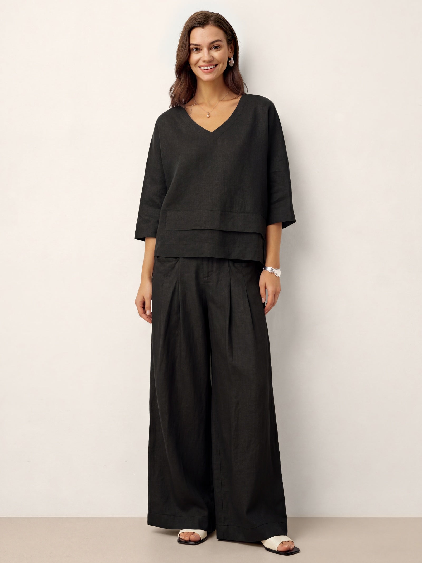 Viola Hørtop Dame – Drop Shoulder med Asymmetrisk Lag-kant