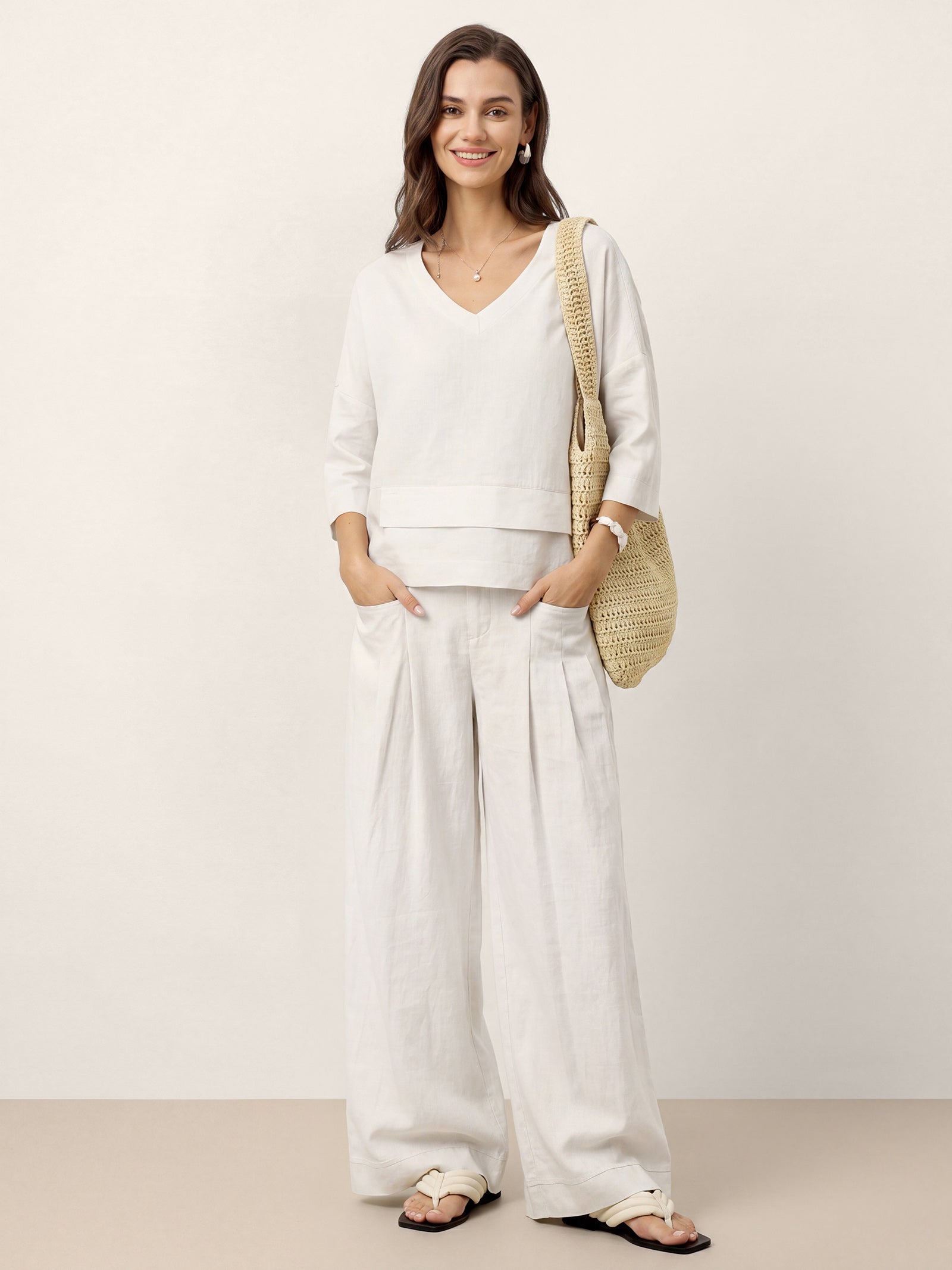 Viola Hørtop Dame – Drop Shoulder med Asymmetrisk Lag-kant