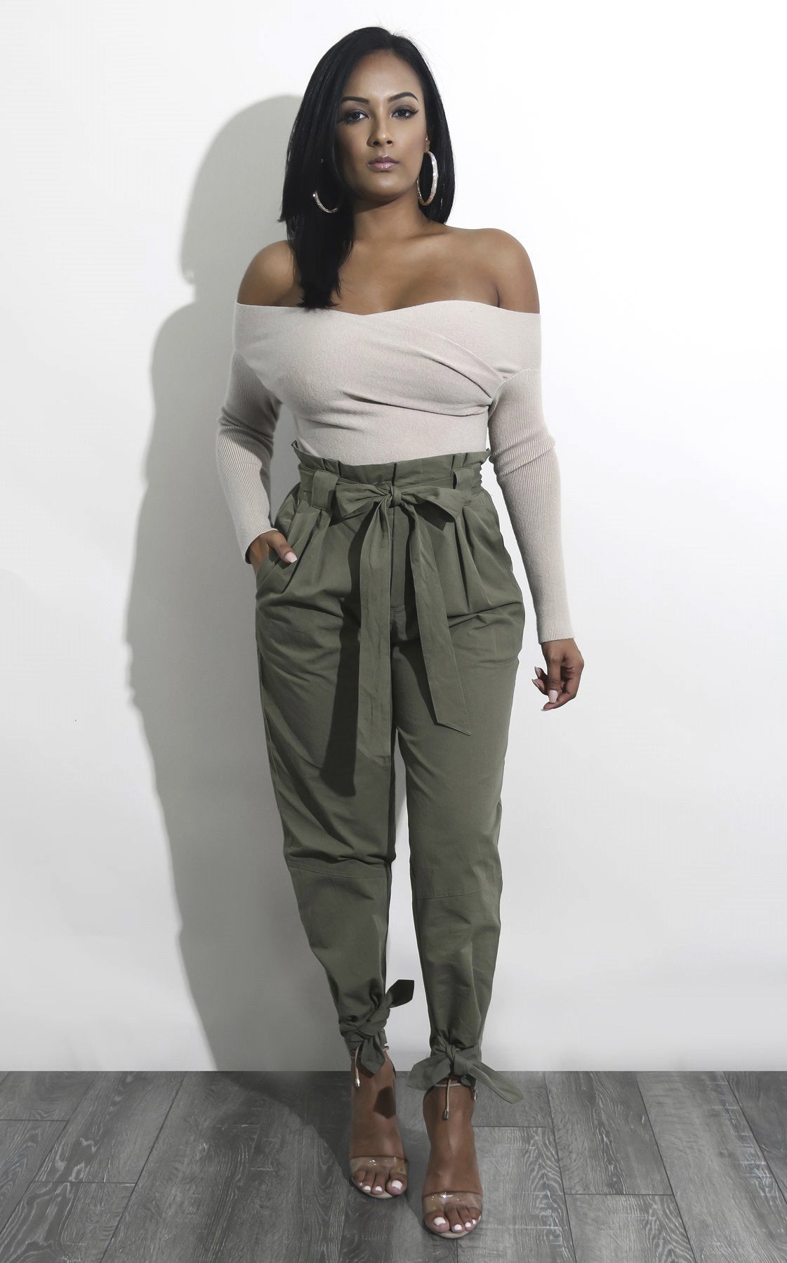 Paperbag Pants Women High Waist – Tie Belt Tapered Pants for Work